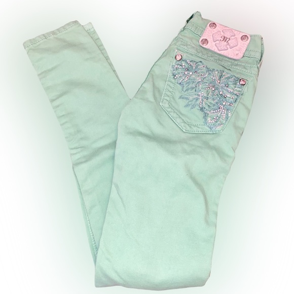 Miss Me Denim - MISS ME Y2K EMBELLISHED TEAL STRAIGHT-LEG JEANS // SIZE 24 ⭐️